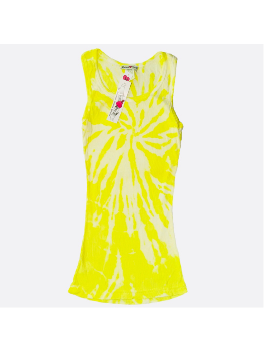 NOS Vintage Y2K Women's Medium HeartSoul Tie Dye Tank Fluorescent Yellow/White
